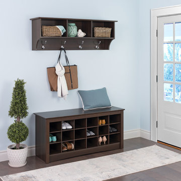Prepac Entryway Cubbie Shelf, Espresso &  Prepac Shoe Cubbie Bench, Espresso