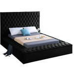 Meridian Furniture - Bliss Velvet Upholstered  Bed, Black, Full - Extend elegance to the bedroom with this Bliss black velvet bed. This bed has a rich look, with deeply tufted upholstery along its upper platform perimeter and headboard, ensuring that it is a good fit in modern bedroom themes. Storage rails and footboard are included to ensure maximum versatility, and the bed comes with full slats, so you can use it without a box spring. The black velvet fabric used in its design makes it easy to integrate alongside other furnishings.