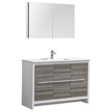 Allier Rio Single Sink Bathroom Vanity, Medicine Cabinet, Ash Gray, 48"
