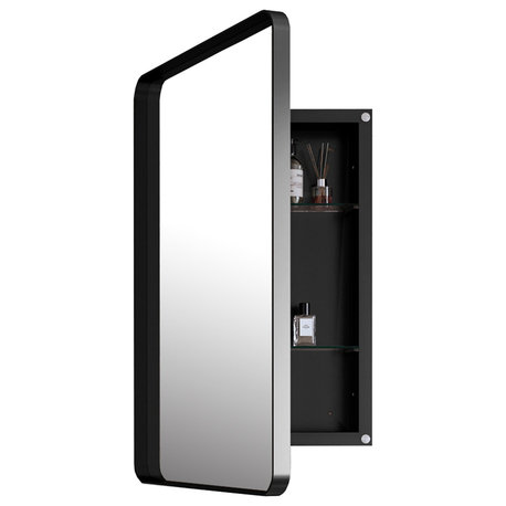 GDF Studio 20"x30" Recessed Medicine Cabinet With Mirror, Black Metal Frame