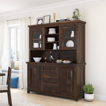 El Paso Rustic Solid Wood Glass Door Dining Room Hutch