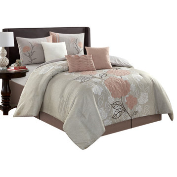Camellia 7 Piece Comforter Bedding Set, Blush, King