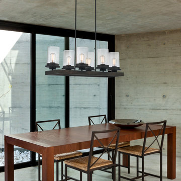 Williamsburg 6-Light Chandelier, Dark Bronze, Faux Wood Accent, Clear Glass Shad