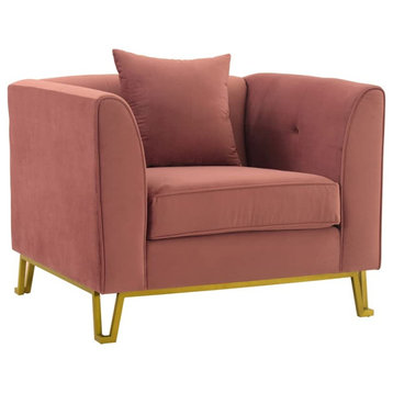 Everest Blush Fabric Upholstered Sofa Accent Chair With Brushed Gold Legs