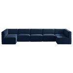 Meridian Furniture - Quincy Velvet Upholstered 7-Piece U-Shaped Modular Sectional, Navy - Show them all that less is more with the minimalist look of this Quincy velvet cloud-like comfort modular sectional. This elegant chair features a simple design that's all about comfort and modern style. The soft navy velvet upholstery is sleek to the touch, and the back of the unit features deep horizontal channel tufting for a look that wows. Because this is a modular seating option, you can pair it easily with other items in the Quincy collection to create a look you love. Latches underneath make it easy to mix and match items from the collection.