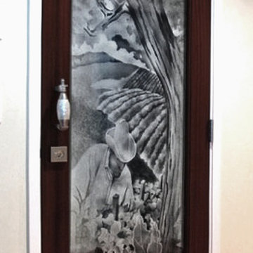 "The Grape Harvest", Etched Wine Cellar door