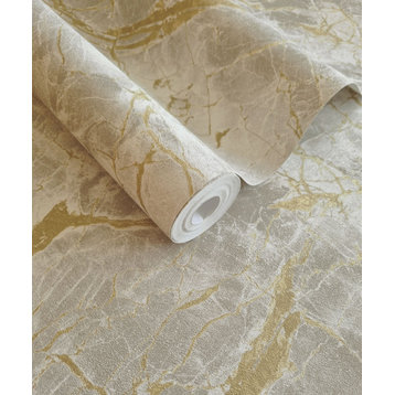 Marble Stone Like Textured Non Woven Wallpaper, Gold, Double Roll