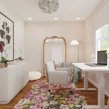 Glam Eclectic Office with Floral Rug