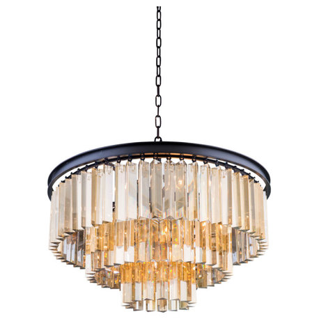 Sydney 9-Light Pendant, Matte Black With Smoky Royal Cut Crystal