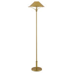 Currey & Company - Maarla Brass Floor Lamp - Our Maarla Brass Floor Lamp is made of metal in a polished brass finish. Design notes are the globe decorative elements at the top and bottom of the stem, the indented rings rising from the base, and the way the arms clasp the metal shade. Even the length and thinness of the stem on this brass floor lamp are graceful touches. We offer the Maarla floor lamp in a number of finishes and as table lamps.