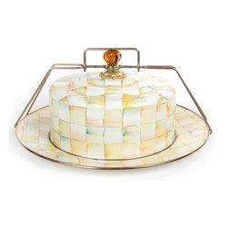 Parchment Check Enamel Cake Carrier | MacKenzie-Childs - Serving Utensils