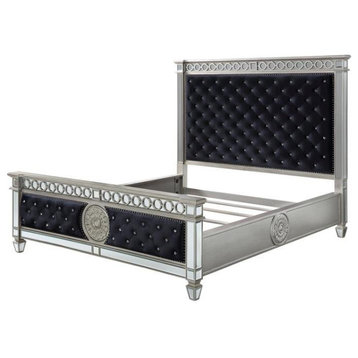 ACME Varian Tufted Upholstered Queen Bed in Black Velvet and Mirrored