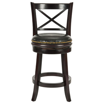 Nathar Swivel Counter Stool set of 2 Cappuccino Frame /black Seat