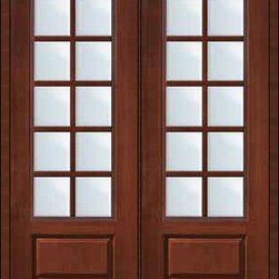 Prehung French Double Door 96 Fiberglass 3/4 Lite 10 Lite SDL Glass - Patio Doors