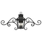 Savoy House - Ellijay 3-Light Outdoor Wall Lantern With Black Clear Glass - Savoy House Ellijay is an eye-catching collection of outdoor lanterns that is perfect for the cottage looks of today. Finished in black with clear glass on the hood and an open bottom and swirling mustache details, Ellijay is an outstanding family providing high style at an unbelievable price.   *Shade Included: TRUE *Candle Cover: Metal Voltage: 120  Number of bulbs: 3  Type of bulbs: C  Max Wattage Per Bulb: 40  Safety Rating: UL, CUL  Savoy House Ellijay is an eye-catching collection of outdoor lanterns that is perfect for the cottage looks of today. Finished in black with clear glass on the hood and an open bottom and swirling mustache details, Ellijay is an outstanding family providing high style at an unbelievable price.   Candle Cover Type: Metal Bulbs Not Included
