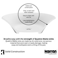 Karran White Acrylic 16" Square Vessel Sink With Faucet Kit, Stainless Steel