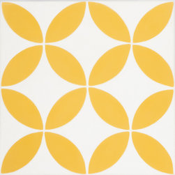 Moroccan Mosaic & Tile House - 8"x8" Amlo Handmade Cement Tile, White/Yellow, Sample - Wall And Floor Tile