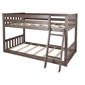 Traditional Twin Bunk Bed, Pine Wood Frame With Removable Angled Ladder, Clay