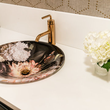 Renowned Powder Room with Kohler Dutch Master Midnight Floral™ Carillon® Round s