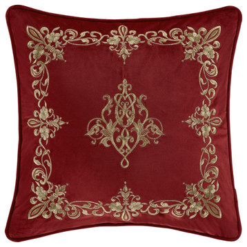 Five Queens Court Nicholas Crimson 18" Square Decorative Throw Pillow