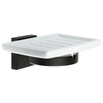 Skylar Wall-Mounted Soap Dish and Holder, Matte Black and White Ceramic