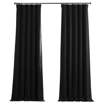 Faux Linen Darkening Curtain Single Panel, Essential Black, 50"x96"