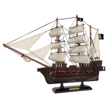 Wooden Captain Kidd's Black Falcon White Sails Pirate Ship Model 20''