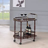 2-Tier Serving Cart with Casters, Merlot and Brass