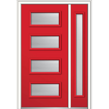 Clear 4-Lite Fiberglass Smooth Door With Sidelite, 51"x81.75", RH In-Swing