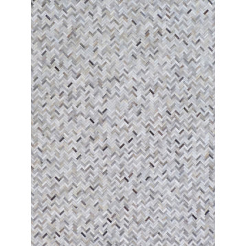 Mosaic Leather Cowhide Silver Area Rug, 5'x8'