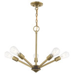 Livex Lighting - Livex Lighting Antique Brass 5-Light Chandelier - Add eye-catching lighting to your home decorating with the lively look of the Prague chandelier in antique brass with bronze accents chandelier. The five light design features vintage style Edison bulbs that up the style factor, giving it an attractive, mid-century modern and industrial edge.
