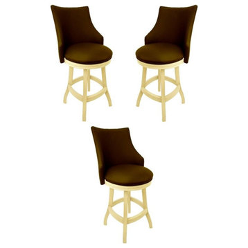 Home Square 26" Swivel Wood Counter Stool in Brown & Beige - Set of 3