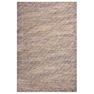Dotted Taupe Tan Blue Wool Jute Area Rug, 8'x10' Textured Natural