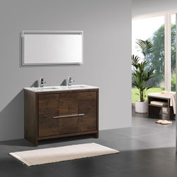 48 inch Rose Wood Modern Double Sink Bathroom Vanity with White Quartz Top - Bathroom Vanities And Sink Consoles