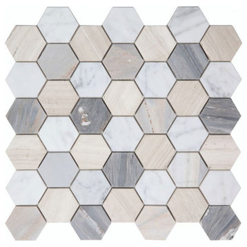 Mosaics Tile Marble Carrara Hexagon 2x2 - Blue - for Floors Walls