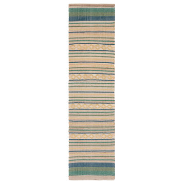 Safavieh Kilim Klm462Y Striped Rug, Natural/Green, 2'3"x9'