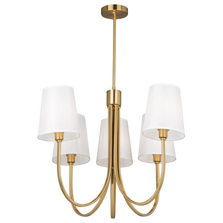 Artcraft Rhythm 5 Light Chandelier, Brushed Gold/White, SC13335BG