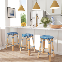 Tobias Blue and White Rattan Counter Stool