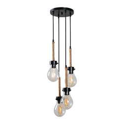 4-Light Bronze Chandelier with Seeded Glass Shade - Chandeliers