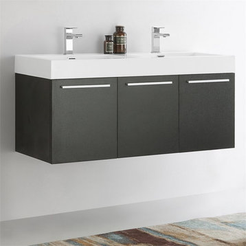 Fresca Vista 48" Black Wall Hung Double Sink Modern Bathroom Cabinet