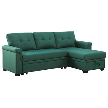 Pemberly Row Green Fabric Reversible Sleeper Sectional Sofa with Storage Chaise