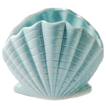Ceramic Seashell Sculpture Gloss Cyan Blue Finish