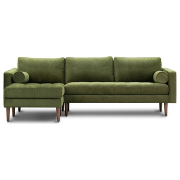 Poly and Bark Napa Left Sectional Sofa, Distressed Green Velvet
