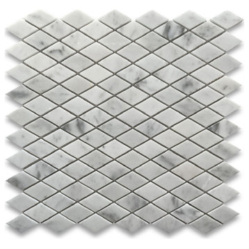 White Carrara Marble Rhomboid Diamond Mosaic Tile Polished Venato, 1 sheet