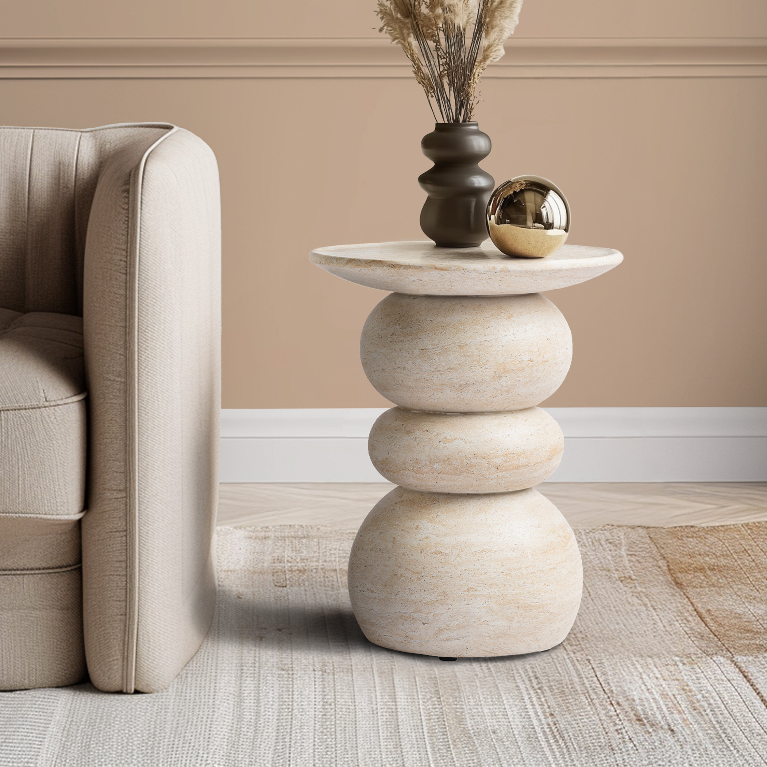 Studio London Elegant Silfi Travertine Effect Stool for Modern Home Bedroom