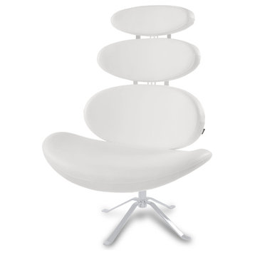 Modern Pebble Accent Chair White Leatherette Polished Chrome Base