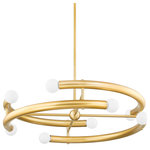 Mitzi - 8 Light Chandelier, Aged Brass - A deconstruction of the recognizable ring chandelier, Allegra breaks the circular form into separate staggered arcs. The arcs orbit around an Aged Brass orb at the center and the bulbs are deliberately spaced equidistant from each other creating an overall soothing, rhythmic effect. The wall sconce takes a single curved Aged Brass tube and mounts it on a circular backplate providing both uplight and downlight.