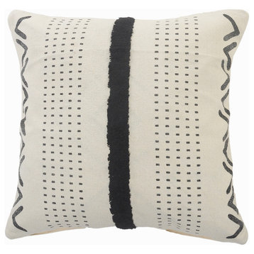 Black and Cream Grid and Stripe Throw Pillow