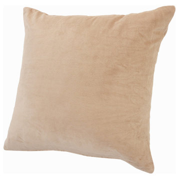 Solid  Velveteen Cotton Throw Pillow, Taupe, 20" X 20", Poly Fill