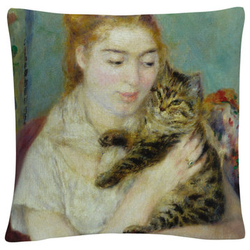 Pierre Renoir 'Woman With a Cat 1875' Decorative Throw Pillow